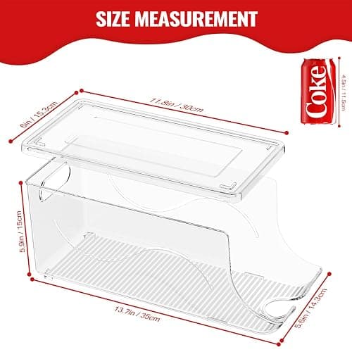 SCAVATA 2 Pack Stackable Refrigerator Organizer, Soda Can Dispenser Pop Cans Container Beverage Holder with Lid for Fridge, Freezer, Kitchen, Clear Plastic Storage Bins-Holds 10 Cans Each thumbnail 5