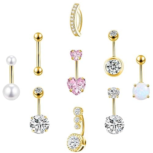 LEE&RO Belly Button Rings 14G Belly Piercing Jewelry Navel Rings Surgical Steel Belly Rings - Image 1