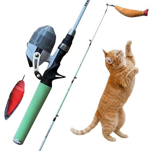 Meowy Cat Wand Toy – Cat Fishing Pole Toy with Reel The Cat Fish Fishing Rod, Telescopic Fiberglass Interactive Teaser Wand for Indoor Cats with Catnip Dental Mesh Attachments - Image 1