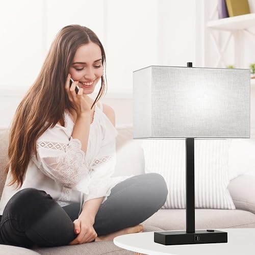 21" Touch Bedside lamps with 2 USB & AC Outlets, 3-Way Dimmable Bedside Table Lamps Set of 2 for Bedroom Living Room Office Reading, Gray Shade Lamps for Night Stands, 5000K LED Bulbs Included thumbnail 8