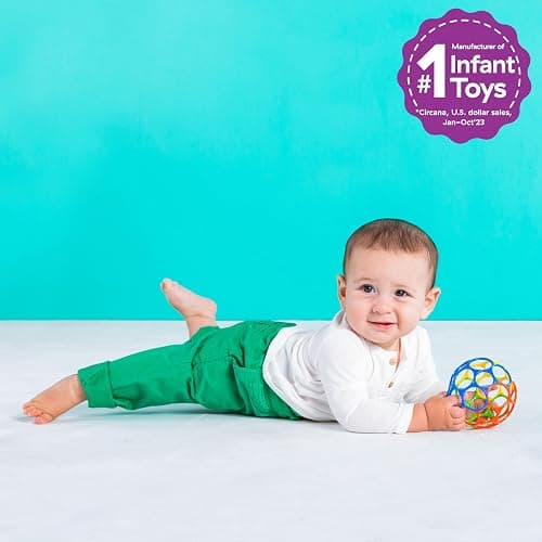 Bright Starts, Oball Classic, Palla Morbido e Flessibile Facile da Maneggiare, Giocattolo di attività Sensoriale per Bambini di Tutte Le età, Multicolore thumbnail 2