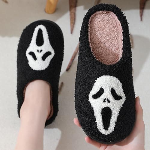 BOOUKILE Happy Face Slippers for Women Men,Retro Soft Cozy Comfy Plush Lightweight House Slippers Slip-on Indoor Outdoor Slippers,Slip on Anti-Skid Sole thumbnail 2