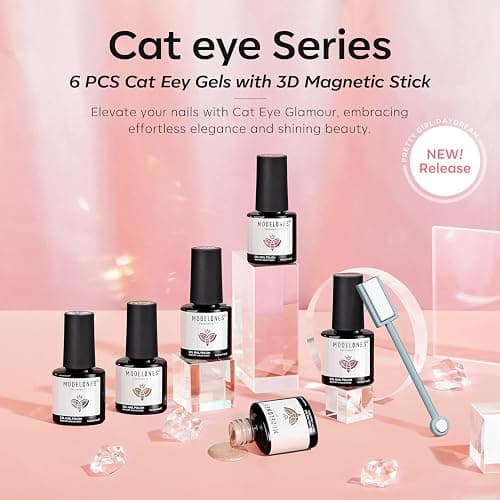 modelones Gel Nail Polish Set, 6 Colors Nude Pink Silver 9D Glassy Cat Eye Glitter Gel Polish Semi-transparent Neutral Brown Nail Polish Soapnails with Magnet Soak Off Led Nail Art DIY Gift thumbnail 7