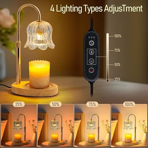 Electric Candle Warmer Lamp with Timer - Flame-Free 4-Level Dimming, Height Adjustable Gifts for Mom Women Friend, Birthday Housewarming Home Bedroom Decor thumbnail 3