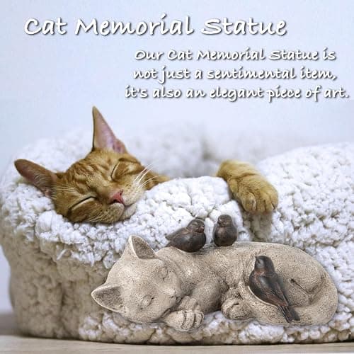 LC LCdecohome Sleeping Cat Garden Statues Outdoor - 12" Sparrows On Cat Figurine Memorial Statue Grave Markers Garden Resin Statues for Outdoor Decor Outdoor Statue Resin 12" x 8" x 4.5" thumbnail 4
