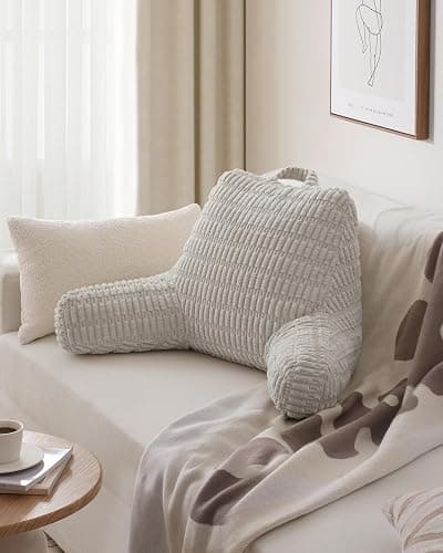 Blissful Diary Reading Pillow, Backrest Pillow with Shredded Memory Foam for Adult & Children, Designed for Bed and Couch Sitting Up, Includes Arms, Pockets and Washable Cover, Light Gray thumbnail 7