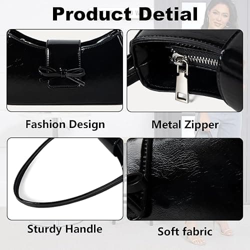 KAMEILONG Trendy Red Shoulder Bag for Women Patent Leather Hobo Handbags Y2K Purses Clutch Bag Cute Bow Purse thumbnail 6