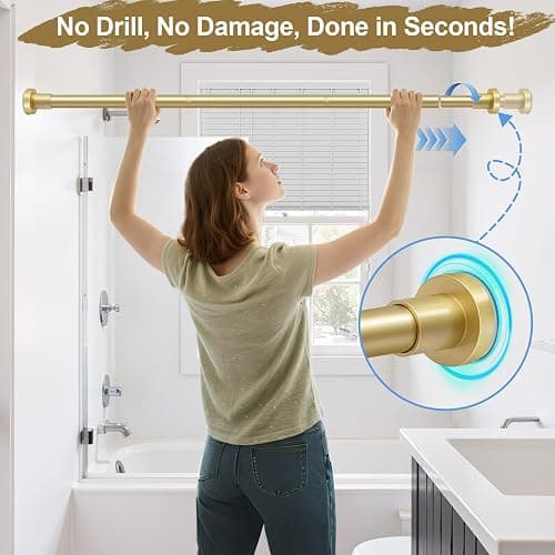 YNL Gold Shower Curtain Rod 32-64 Inch(2.7-5.33ft), Non-Slip, Never Rust, Stainless Steel No Drill Spring Tension Shower Rod, Adjustable Curtain Rod for Small Window Doorway Closet thumbnail 4