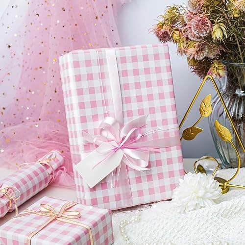 Burymento Pink Checkerboard Wrapping Paper, Gift Wrap for Birthday, Valentines, Mothers day, Graduation, Wedding, Fathers day, Baby Shower, Christmas (17in x 32.8ft) thumbnail 2