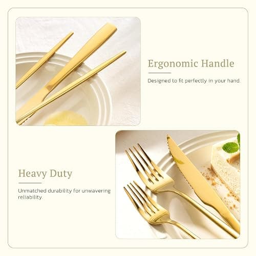 Astercook Silverware Set 48-Piece Gold Flatware Set with Steak Knives Food-Grade Stainless Steel Cutlery Set for 8 Mirror Polished Utensils Set for Home Kitchen Restaurant Valentine's Gift thumbnail 6