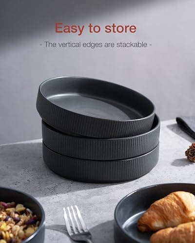 Richmount Star Stoneware Pasta Bowls Set of 6, Salad/Cereal/Soup Bowl 8.25in/21cm, Reactive Glaze Bowl for All Pasta Dishes, Microwave and Dishwasher Safe, Serving Bowls Set of 6, Matte DarkCharcoal thumbnail 6