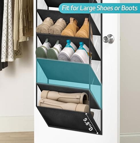 AOODA 10 Tier Clear Over the Door Shoe Organizer Storage, Deep Pockets Large Hanging Shoe Rack for Closet Door, Fit 20 Pairs Shoe Holder Hanger for Sneakers, Boots (Black) thumbnail 3