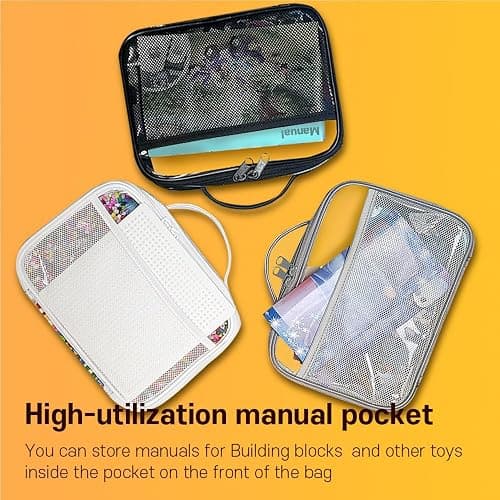 Toy Storage Organizer Clear 4 Pack Building Bricks Blocks Bag with Zipper | Durable PVC case with name tag & manual pocket; holds blocks, clay, board games; portable handle for travel & playroom thumbnail 4