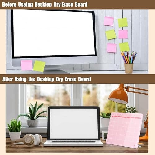 Marribol Calendar Dry Erase Board,12"X10",Acrylic Desk Calendar with Stand,Pink Dry Erase Board for Home Office School thumbnail 3