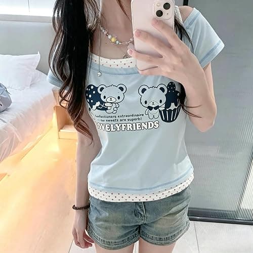 Cutecore Harajuku Y2k Baby Tee Cute Kawaii Emo Grunge Shirt Women Vintage Graphic Tees Short Sleeve Alt Tops 2000s thumbnail 3