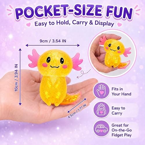 Axolotl Squishy Stress Relief Toy, Glitter Squeeze Fidget Toy for Kids & Adults, Cute Soft Sensory Toy for Anxiety Relief, Stretchy Slow Rising Desk Toy(Orange) thumbnail 2