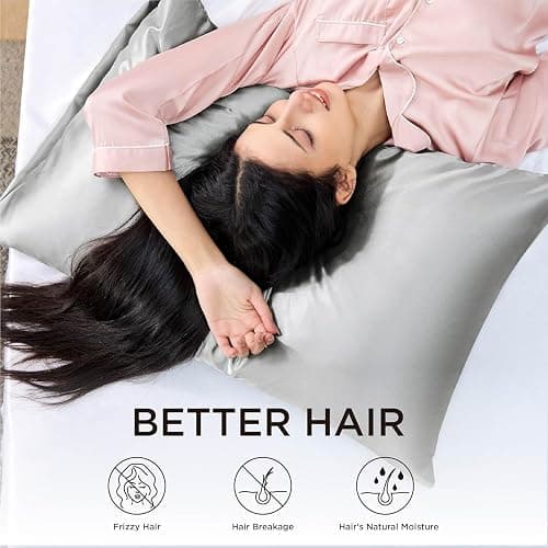 Bedsure Satin Pillowcase for Hair - Similar to Silk Pillowcase, Cooling Pillow Cases 2 Pack with Envelope Closure, Gifts for Women, Queen & Standard Size 50x75 cm, Grey thumbnail 2