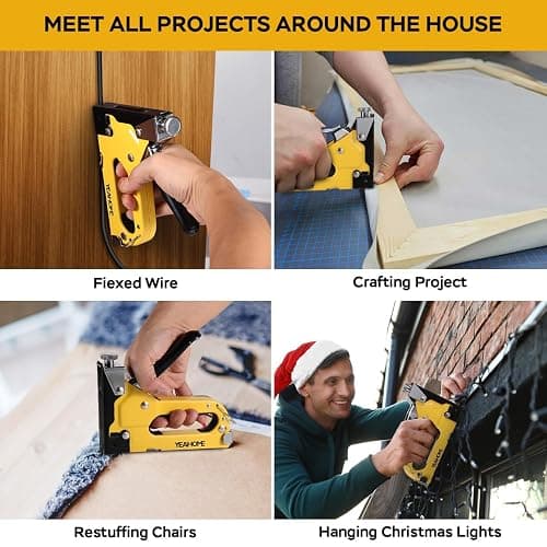 Upholstery Staple Gun Heavy Duty, YEAHOME 4-in-1 Stapler Gun with 4000 Staples, Manual Brad Nailer Power Adjustment Stapler Gun for Wood, Crafts, Carpentry, Decoration DIY thumbnail 6