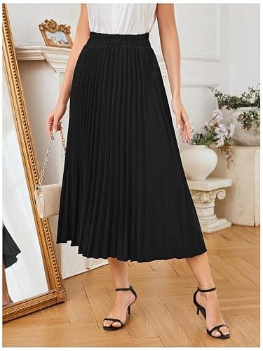 SweatyRocks Women's Casual Solid Longline Pleated Long Skirt thumbnail 4