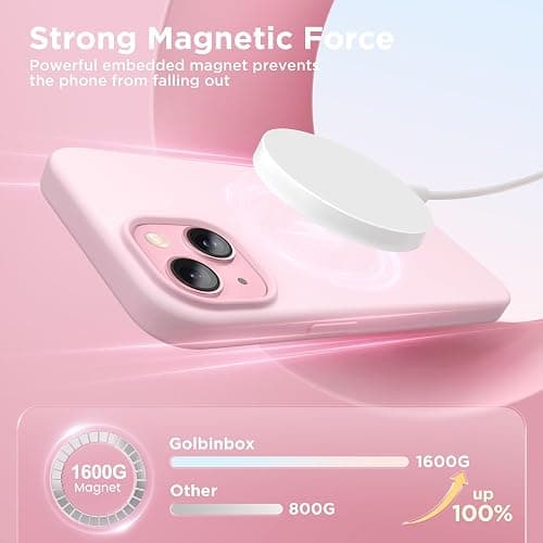 GolbinBox Magnetic for iPhone 15 Case, Compatible with MagSafe, [Soft Anti-Scratch Microfiber Lining], Slim Liquid Silicone Shockproof Protective Phone Case for iPhone 15 6.1 inch, Chalk Pink thumbnail 2