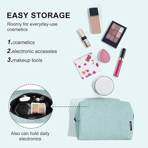 MAANGE Cosmetic Bags for Women Small Makeup Bag for Purse Corduroy Makeup Pouch Travel Makeup Bag with Metal Zipper Make Up Bag for Travelling(Beige) thumbnail 6