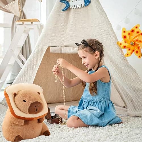 Karoeiwa Capybara Plush with Wearable Toast Headgear 11 inch Cute Bread Capibara Stuffed Animal Ultra Soft Plushies Toys Kawaii Gifts for Kids Brown thumbnail 4