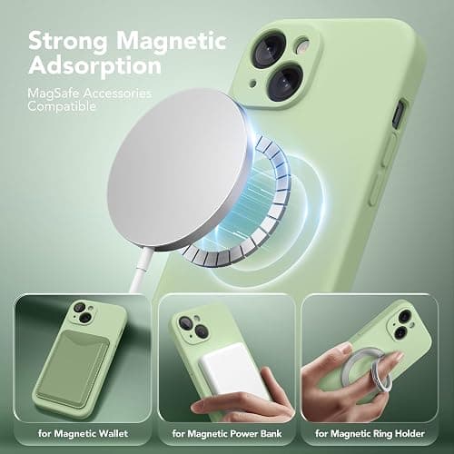 SuydanBox Magnetic for iPhone 15 Case, Compatible with MagSafe, [Screen Protector + Full Camera Protection], Silicone Shockproof Anti-Scratch Protective Phone Case for iPhone 15 6.1", Matcha thumbnail 2