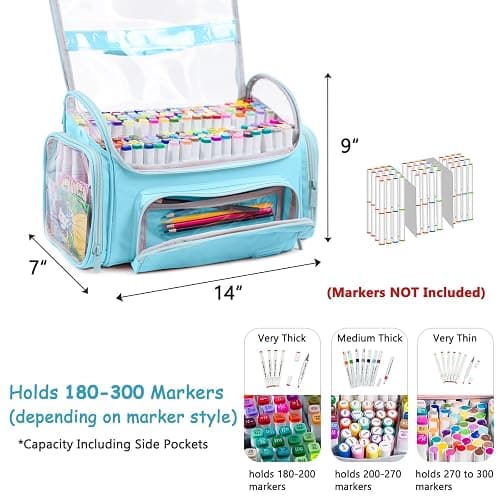 APOFFICE Large Marker Organizer Case Holds 200-300 Markers | Art Marker Storage Bag with Removable Dividers & Clear Top for Artists, Crafters & Travel - Pen, Pencil Alcohol Marker Holder - Art Supply thumbnail 3