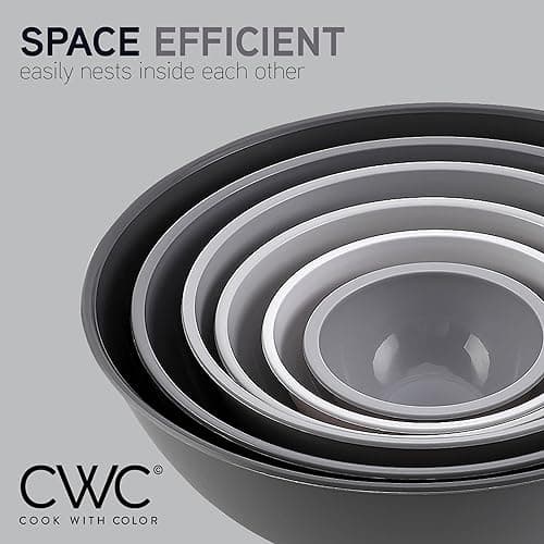 COOK WITH COLOR Plastic Nesting Mixing Bowls Set - 12 Piece includes 6 Prep Bowls and 6 Lids, Microwave Safe (Gray Ombre) thumbnail 7