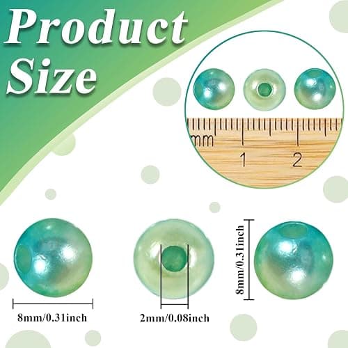 600Pcs Pearl Beads 8mm Gradient Color Fake Mermaid Pearl Beads Jewelry Making for DIY Crafts Necklace Bracelet Mobile Phone Hanging Rope Wedding Decoration Vase Filling (Green Yellow 8mm) thumbnail 4