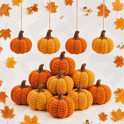 kuchisity 12 Pack Pumpkin Decor Crochet Small Pumpkins Knit Pumpkins Farmhouse Thanksgiving Gift Table Centerpiece for Mantel Halloween Decorations - Image 1