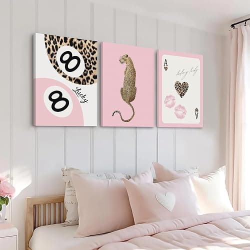 Cheetah Trendy Wall Art Preppy Leopard Canvas Print Cheetah Room Wall Decor 8 Ball Poster Y2k Pink Coquette Luxury Print Lucky Aesthetic Fashion Pictures for Bedroom 16x24x3 Inch Wrapped Canvas thumbnail 3