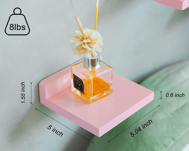 QsQueen Small Floating Shelves Mini Shelves Hanging Display 5 Inch Wall Shelf for Bathroom Livingroom Bedroom,3 Pack, with 2 Types of Installation, Great for Room Decor - Pink thumbnail 2