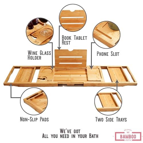 XcE Foldable Bathtub Tray Expandable to 105cm for Luxury Bath, Bath Tray for Bathtub (Bamboo) thumbnail 4