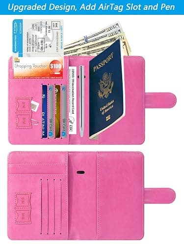 Airtag Passport Holder Cover Wallet RFID Blocking Leather Case Travel Essentials Luggage Accessories Travel Must Have(118#Pink) thumbnail 4