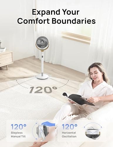 Dreo Fan for Bedroom, 120° Oscillating Standing Fan, Quiet Pedestal Fan with DC Motor, 9 Speeds, 4 modes, 20dB, 120° Manual Vertical, 37-42" Adjustable Height, 9H Timer, White thumbnail 4