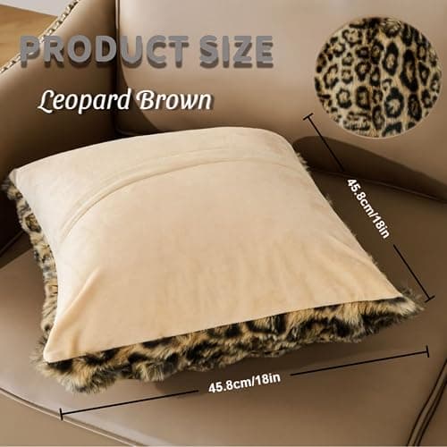 Animebody Cheetah Print Faux Fur Fluffy Pillowcases,Plush Soft Throw Pillow Covers, Fuzzy Decorative Leopard Print Pillow Cases, Furry Brown Leopard Cushion Covers for Couch Sofa-12x20 inch Set of 2 thumbnail 2