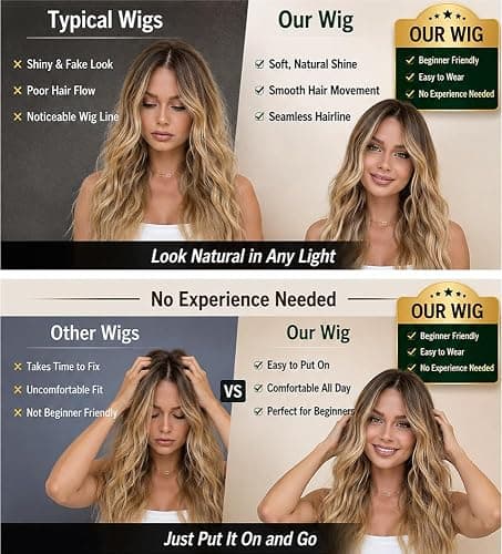 HMHIFI Blonde Wig for Women,26 Inch Long Wavy Curly Middle Part Hair | Soft face-framing layered waves,Tangle resistant,Easy-style,Adjustable,Daily wear,party,photo,Halloween costume thumbnail 4