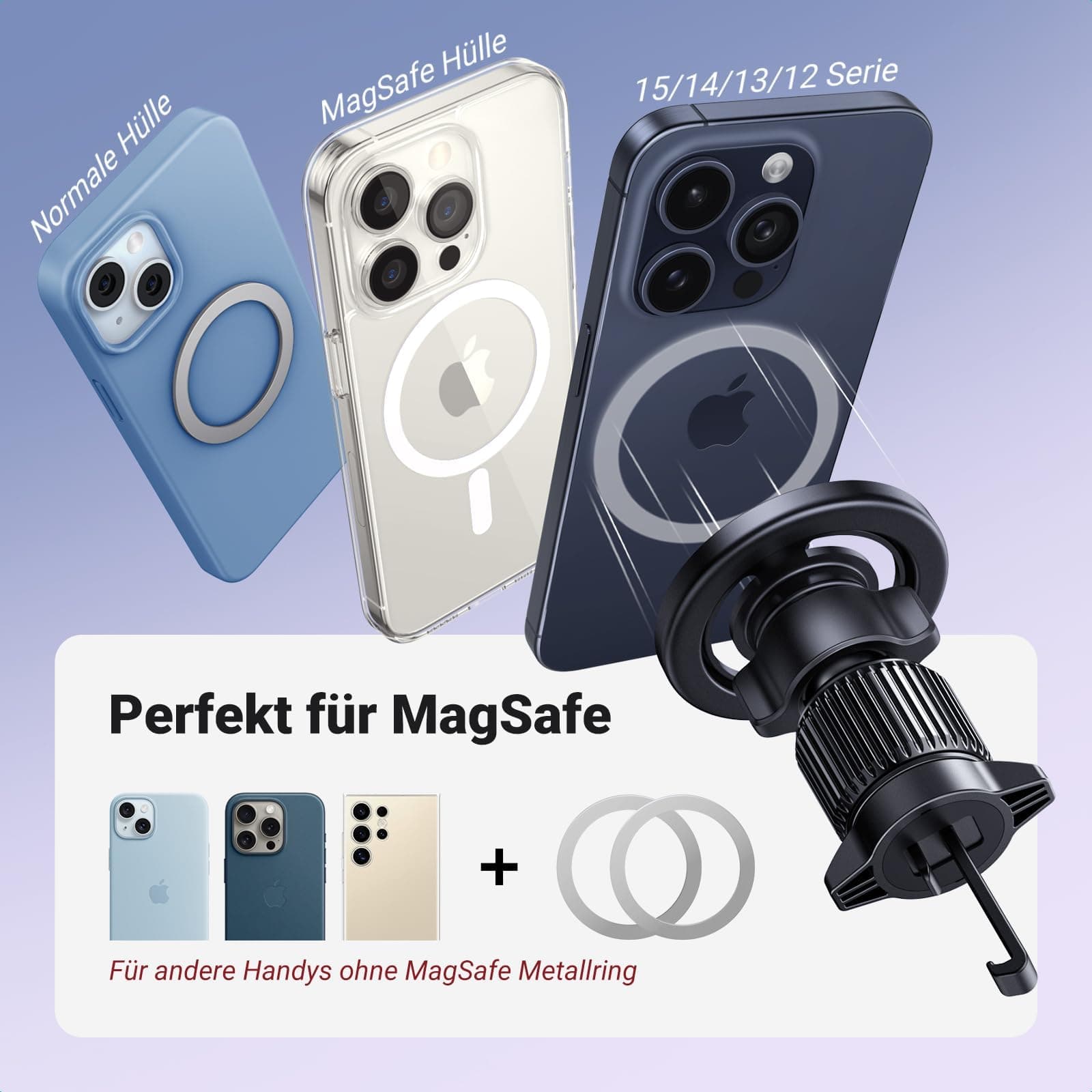 UGREEN Soporte Celular Automóvil Magsafe, Base Porta Auto para Rejillas de Aire 360° Giratorio, Compatible con iPhone 17 16 15 Pro MAX 14 13 12 y Otros Dispositivos con Anillo Magnético, Negro thumbnail 3