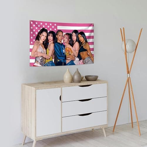 Funny Art Aesthetic Katseye Tapestry Flags 3×5 Feet Pink Wall Hanging Flag with Brass Grommets for Living Room, Bedroom, College Dorm Room, Party Decoration thumbnail 4