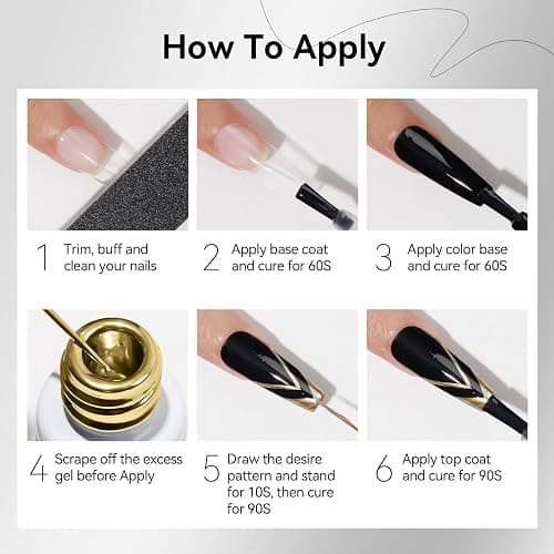 MIZHSE 2PCS Gold and Silver Metallic Gel Liner Nail Art 3D Mirror Gel Paint, Metal Chrome Glossy Painting Drawing Line Swirl, French Nail Design Dotting Soak off Manicure Set Nail Art for Home Salon thumbnail 8