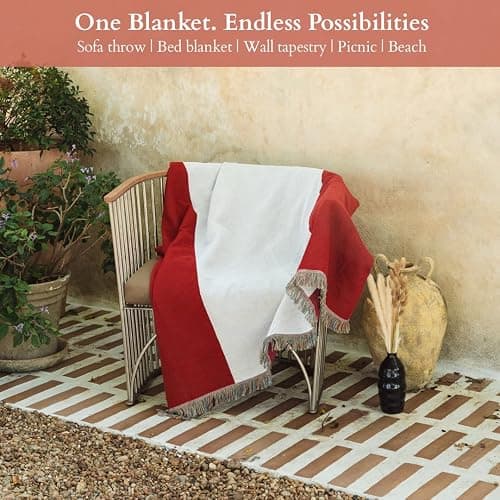 Ceibo House Peru Flag Woven Throw Blanket | Lightweight Cotton Blend | 70x50 Inches | Multipurpose Blanket for Bed, Sofa, Picnic, Beach, Tapestry, Decor or Gift thumbnail 5