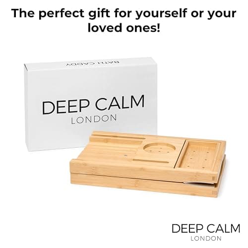 Deep Calm Bath Caddy – Foldable, Extendable Bath Tray Holds Book, iPad, Tablet, Phone, Wine Glass, Candle - Adjustable Bathtub Table – Luxury, Natural Bamboo Bath Shelf (Natural) thumbnail 5