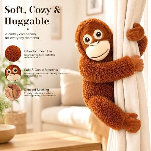 YEAfEAti 26 Inch Punch Monkey Plush Monkey Stuffed Animal, Soft Orangutan Plush with Velcro Hands and Feet, Huggable Emotional Support Comfort Companion Plush Toy Gift for Kids Adults thumbnail 5