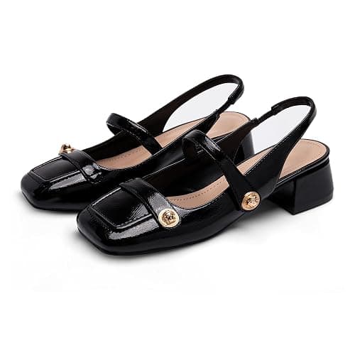 Slingback Mary Jane Heels for Women Low Block Heel Closed Square Toe Pump Shoes Heels Classic Daily Office Dressy Shoes thumbnail 6