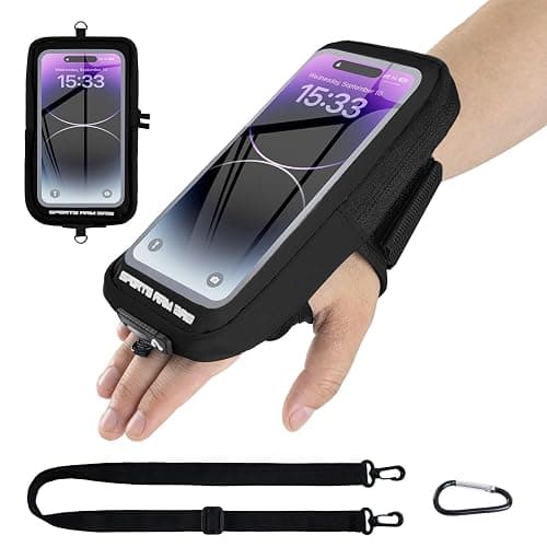 Phone Holder for Running, Running Armband Phone Holder with Carabiner, Phone Armbands for iPhone 17 16 15 14 13 12 11Pro Max & Galaxy S25/S24/S23, Cell Phone Armband Up to 6.8'' Phone (Black) - Image 1