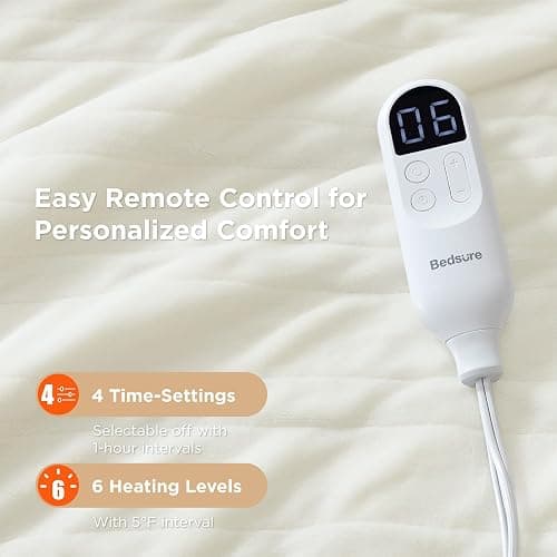 Bedsure Heated Blanket Throw Blanket - Fast Heating Electric Blanket, Soft Flannel Heated Throw with 4 Time Settings, 6 Heating Settings, Warm Gifts for Grandma (50x60 inches, Ivory) thumbnail 5