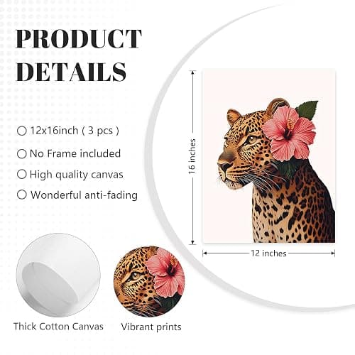 Trendy Leopard Wall Art Pink Cheetah Print Room Decor Leopard Flower Canvas Wall Decor Cheetah Aesthetic Poster Girly Pink Preppy Picture Funky Y2k Artwork for Girl Bedroom 12x16x3 Inch Unframed thumbnail 2
