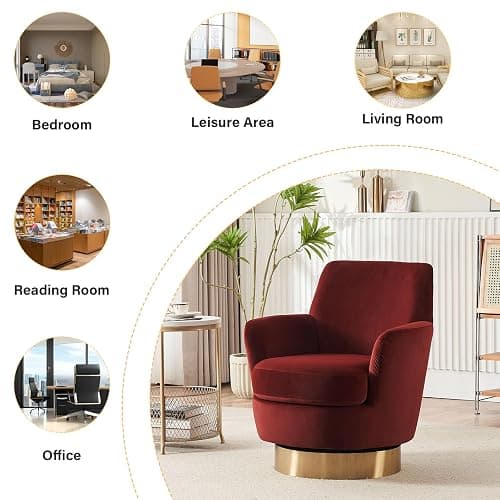 LUCKHAO Swivel Barrel Chair Set of 2,Modern Velvet Upholstered Round Swivel Accent Chairs with Tall Backrest,360 Degree Single Sofa Chair Armchair for Living Room, Brownish Red thumbnail 6
