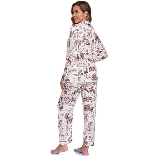RONGTAI Womens Pajama Sets Button Down Long Sleeve Lapel Shirt with Pocket Matching Pj Pants Two Piece Loungewear Set thumbnail 5